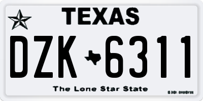 TX license plate DZK6311