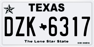TX license plate DZK6317