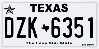 TX license plate DZK6351