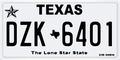 TX license plate DZK6401