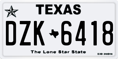 TX license plate DZK6418