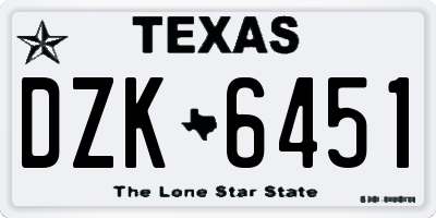 TX license plate DZK6451