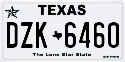TX license plate DZK6460