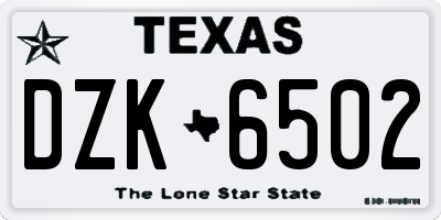 TX license plate DZK6502