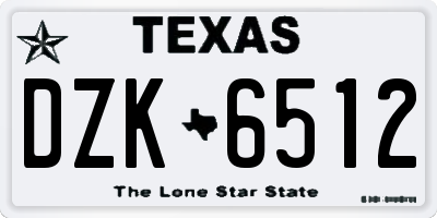 TX license plate DZK6512