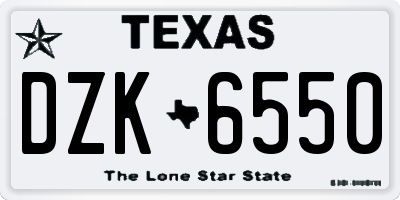 TX license plate DZK6550