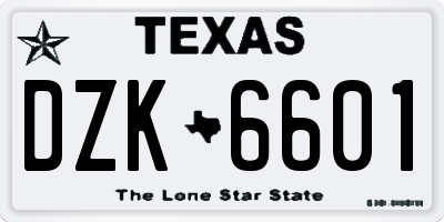TX license plate DZK6601