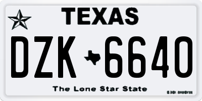 TX license plate DZK6640