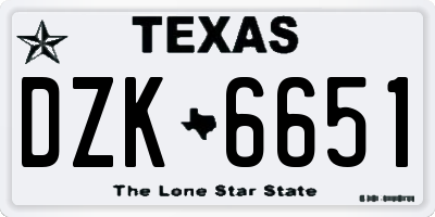 TX license plate DZK6651