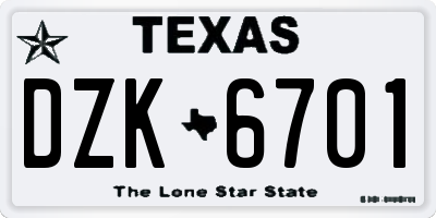 TX license plate DZK6701