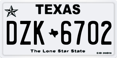 TX license plate DZK6702