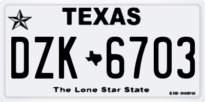 TX license plate DZK6703