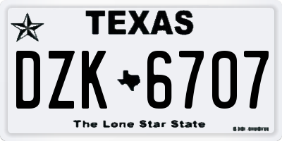 TX license plate DZK6707