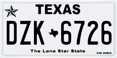 TX license plate DZK6726