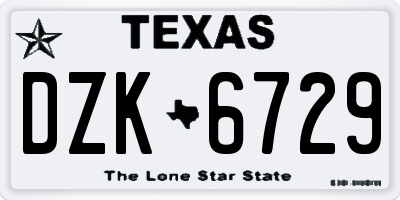 TX license plate DZK6729