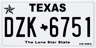 TX license plate DZK6751