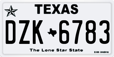 TX license plate DZK6783
