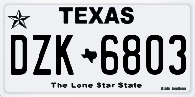 TX license plate DZK6803