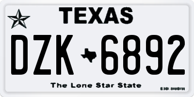 TX license plate DZK6892