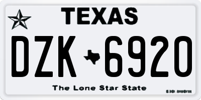 TX license plate DZK6920