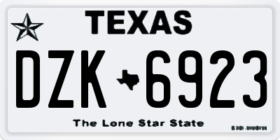 TX license plate DZK6923