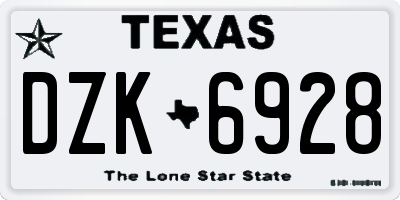 TX license plate DZK6928