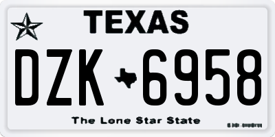 TX license plate DZK6958