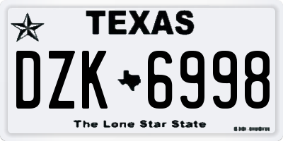 TX license plate DZK6998