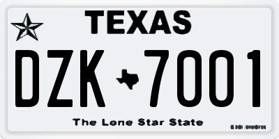 TX license plate DZK7001