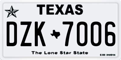 TX license plate DZK7006