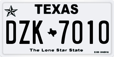 TX license plate DZK7010