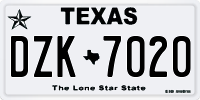 TX license plate DZK7020