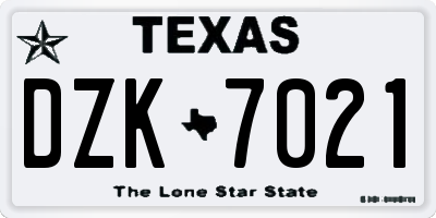 TX license plate DZK7021