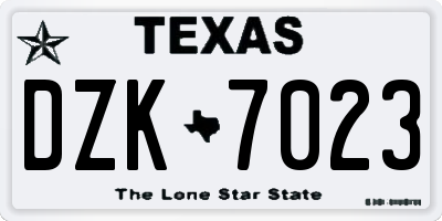 TX license plate DZK7023