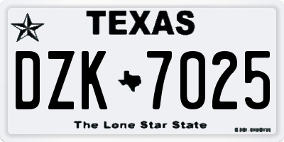 TX license plate DZK7025