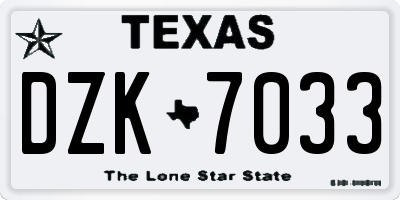 TX license plate DZK7033