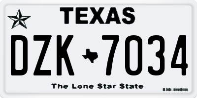 TX license plate DZK7034