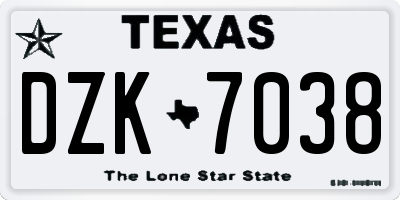 TX license plate DZK7038