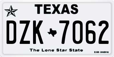 TX license plate DZK7062
