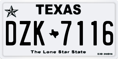 TX license plate DZK7116