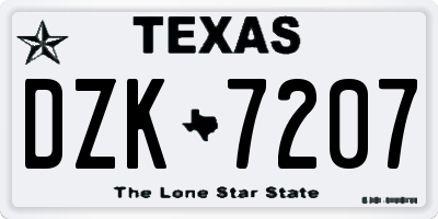 TX license plate DZK7207