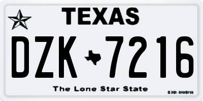 TX license plate DZK7216