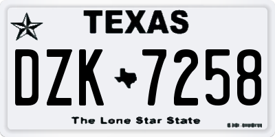 TX license plate DZK7258