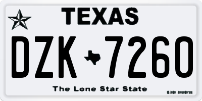 TX license plate DZK7260