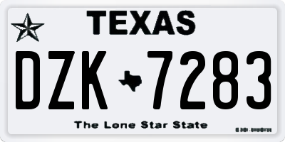 TX license plate DZK7283