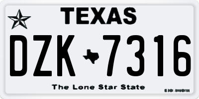 TX license plate DZK7316