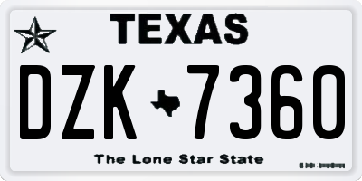 TX license plate DZK7360