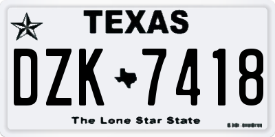 TX license plate DZK7418