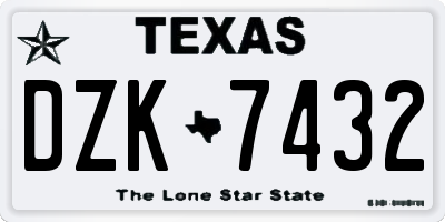 TX license plate DZK7432