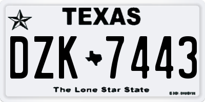 TX license plate DZK7443